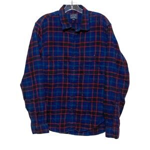 J Crew Flannel Slim Button Down Front Pockets Blue Green Red Mens Large L Cotton